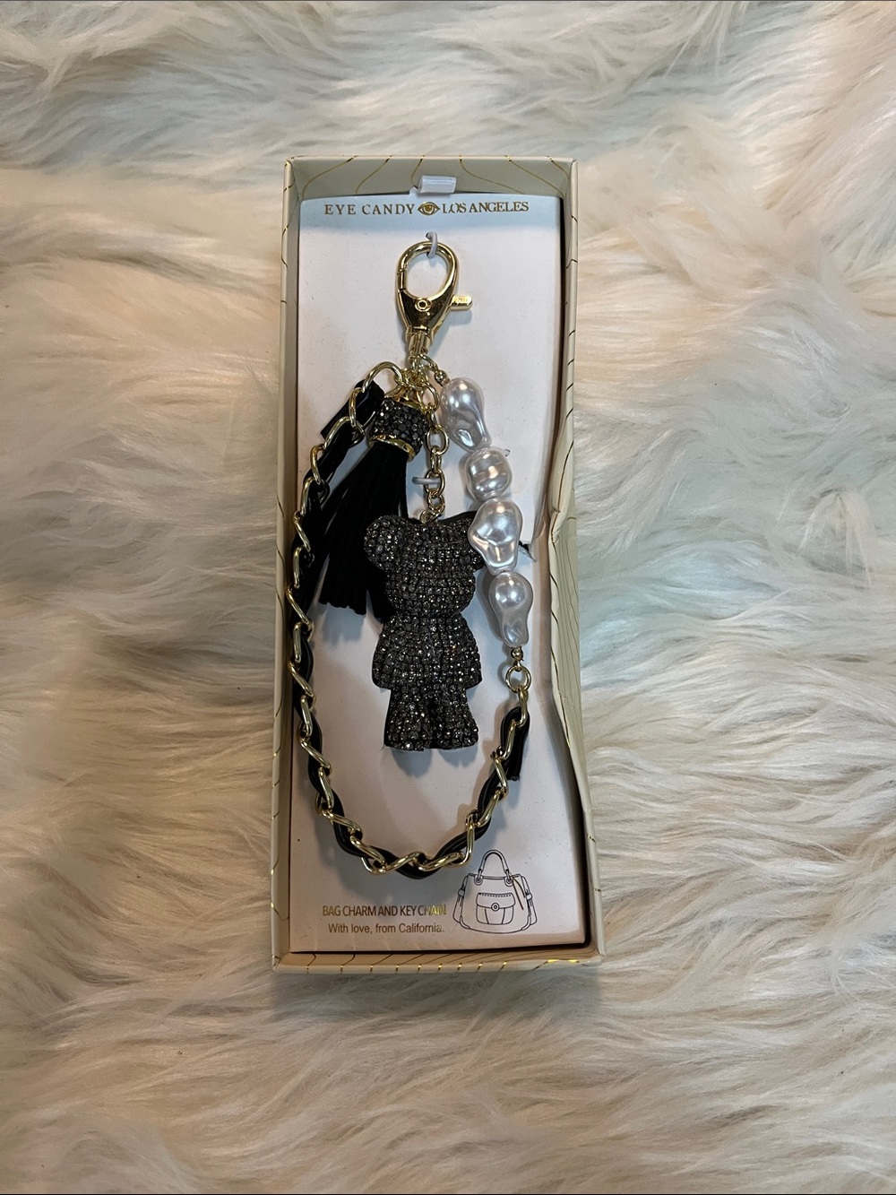 Black Crystal Bear Keychain Bag Charm